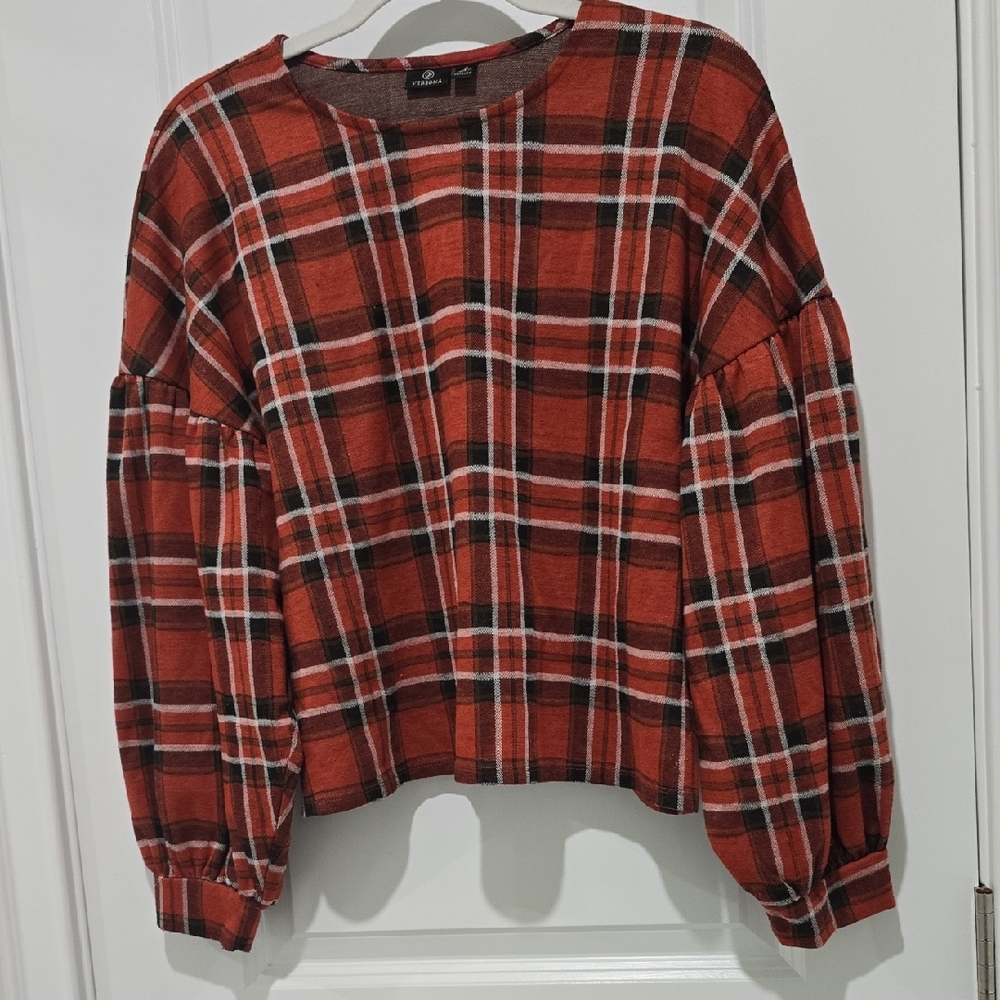 Versona Red and Brown Plaid Top